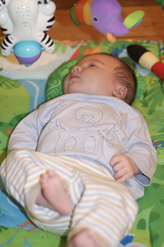 Playing in gym (wearing Uncle Warren's new outfit)