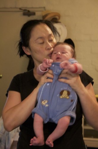 _MG_9705.CR2 Mummy holding Spencer in Aunty Katy's & Cousin Tahlia's puppy dog overalls